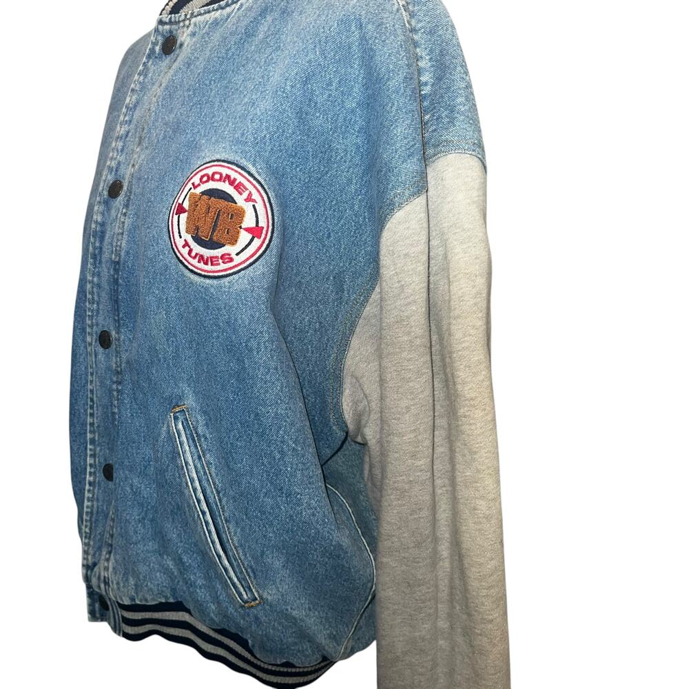 Vintage 90s Looney Tunes Vintage Denim Varisity jacket embroidered size large - Picture 5 of 14